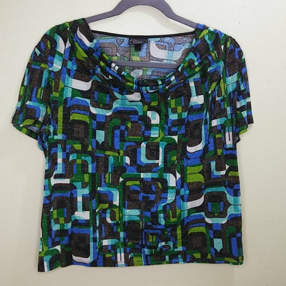Collection by Dress Barn Shimmering Stained Glass Geometric Top - 2X - NWT